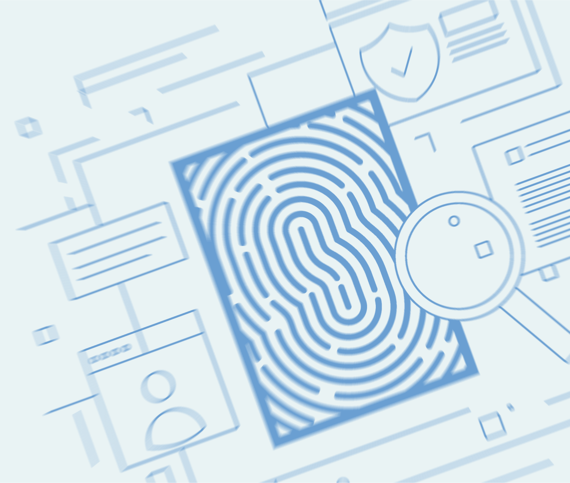 Background photo with big fingerprint graphic.