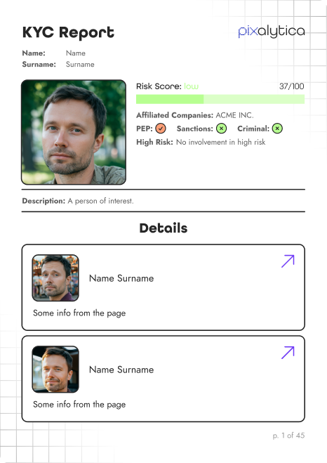 KYC summary evaluation of the person’s reliability and trustworthiness.