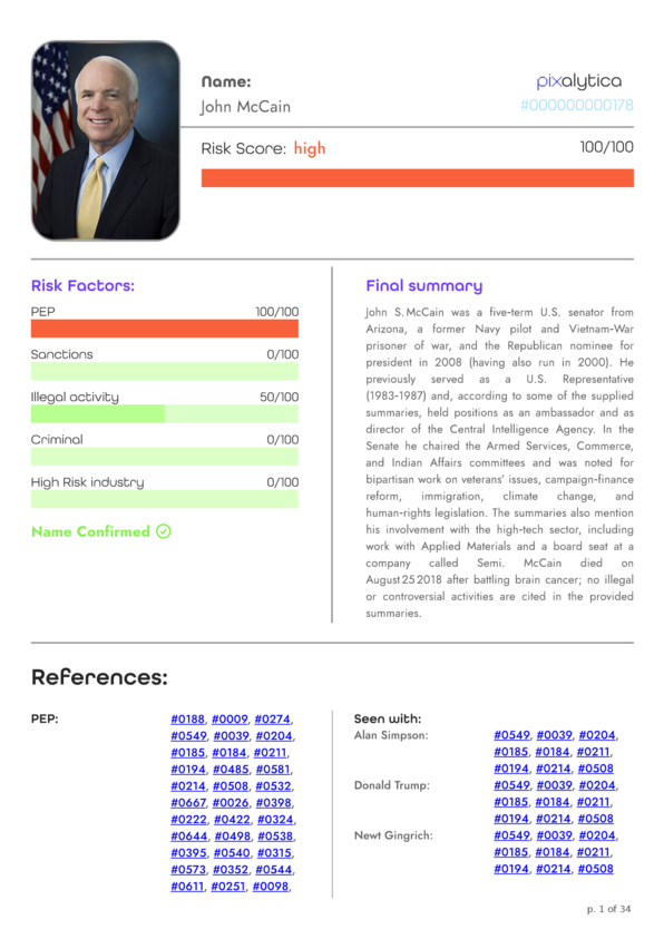 KYC summary evaluation of the person’s reliability and trustworthiness.